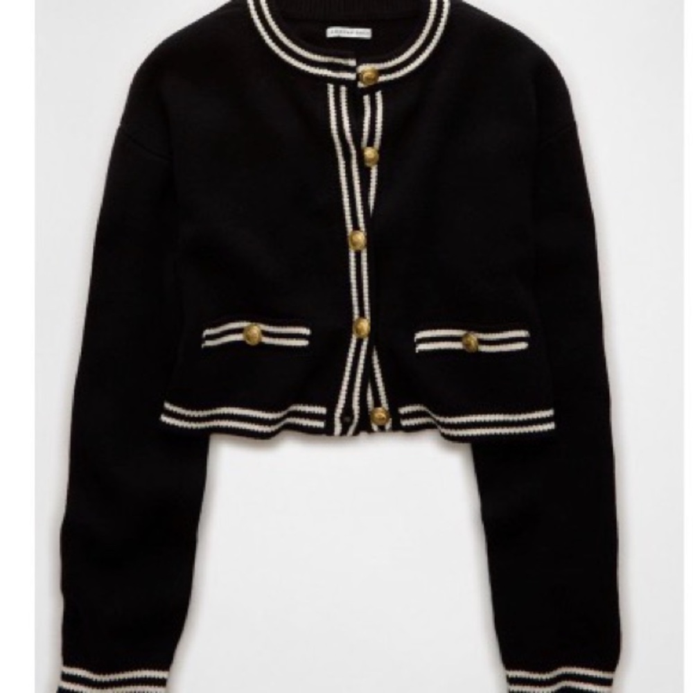 NWT American Eagle Black Button Up Crew Neck Cardigan